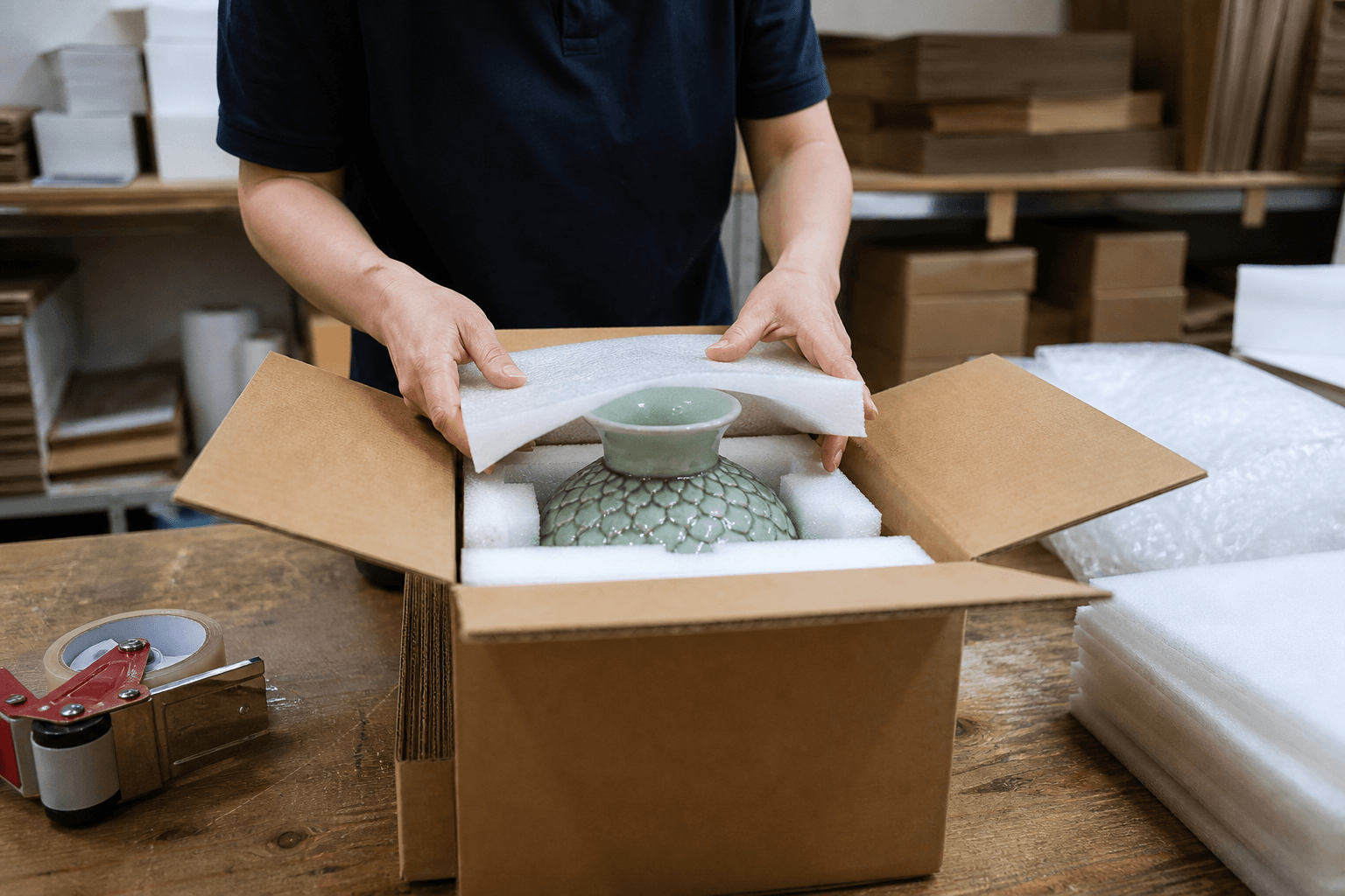 Fragile ceramic double-boxed with foam and bubble wrap
